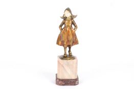 An early 20th century cold painted bronze figure of Dutch girl by Hanns Keck, signed on the side and