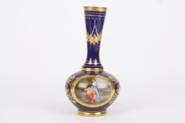 A late 19th century ‘Vienna’ style porcelain bottle vase ‘Die Musik’, the body of bulbous form