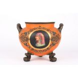 A Victorian jardiniere, of rounded form predominantly coloured orange with hand painted details of