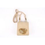 A Rafael Sanchez cream and beige suede handbag, with rope twist handle and pierced jade nephrite