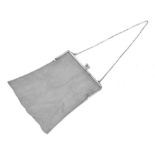 A white metal mesh purse, the chain stamped 925 . In fair overall condition