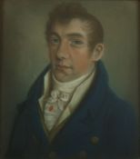 An early 19th century portrait of a gentleman in regency dress, pastel, unsigned, framed and glazed,