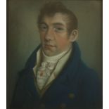 An early 19th century portrait of a gentleman in regency dress, pastel, unsigned, framed and glazed,