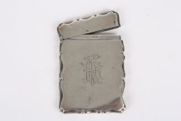 A Victorian silver card case, of shaped rectangular form, the front with interlaced initials,