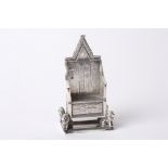 A novelty miniature silver Edwardian Coronation throne, hallmarked Birmingham 1901, with makers