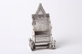 A novelty miniature silver Edwardian Coronation throne, hallmarked Birmingham 1901, with makers