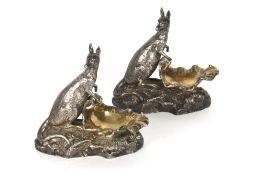 A rare pair of Victorian silver salts by Hunt and Roskell modelled as kangaroos, each stamped on the
