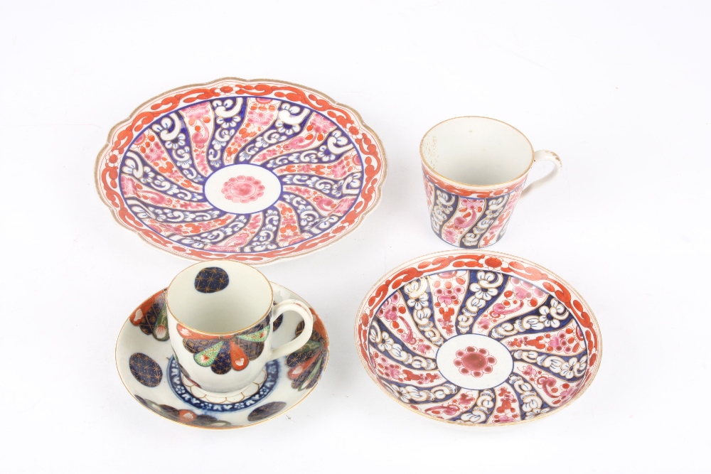 An 18th century Worcester Japan Fan pattern cup and saucer with pseudo Chinese marks, together