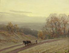 Arthur Meade (1863-c.1947) British, Late Afternoon in the Fields, a peaceful English ploughing