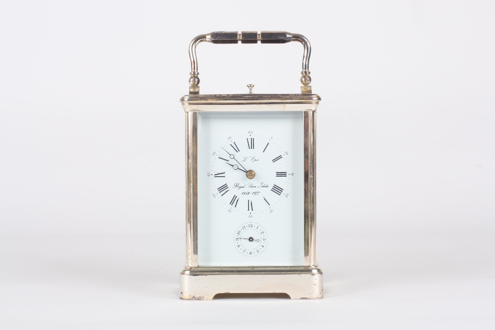 A Modern French repeating clock with alarm, by L’Epee, with Roman numerals, subsidiary dial, and