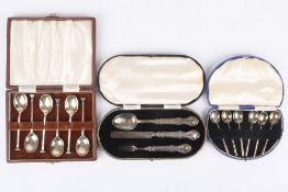 A set of six cased George V silver demi-tasse coffee spoons, hallmarked Sheffield 1929 together with