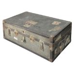 A travelling trunk, with floral covered compartmented interior, 92cm wide, 53cm high, 36cm deep .
