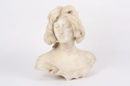 C. Cipriani (19th century) Italian, A large 19th century carved alabaster bust of a young lady