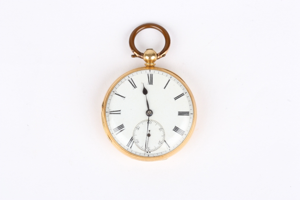 A Victorian 18ct gold open face pocket watch, hallmarked London 1864, by Ollivant Botsford, with