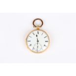 A Victorian 18ct gold open face pocket watch, hallmarked London 1864, by Ollivant Botsford, with