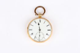 A Victorian 18ct gold open face pocket watch, hallmarked London 1864, by Ollivant Botsford, with