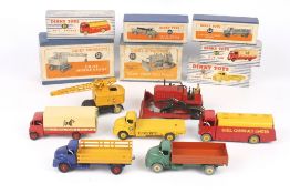 A collection of seven Dinky toy vehicles, including: 571 Coles Mobile Crane; 561 Blaw Knox