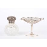 A silver topped perfume bottle, hallmarked London 1997, the bottle with hobnail design, together