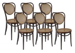 Six early 20th century wooden and cane chairs, one with broken seat, 93cm high . One with broken