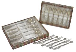 A collection of Chinese white metal flatware, stamped .90, early 20th century, 6 dessert forks, 5