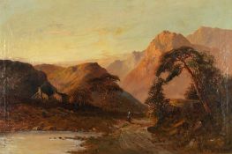 F. E. Jamieson (19th century), a large mountainous highland landscape with a figure on a pathway