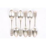 A set of six Victorian silver fiddle pattern teaspoons, hallmarked London 1853, with engraved