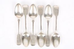 A set of six Victorian silver fiddle pattern teaspoons, hallmarked London 1853, with engraved