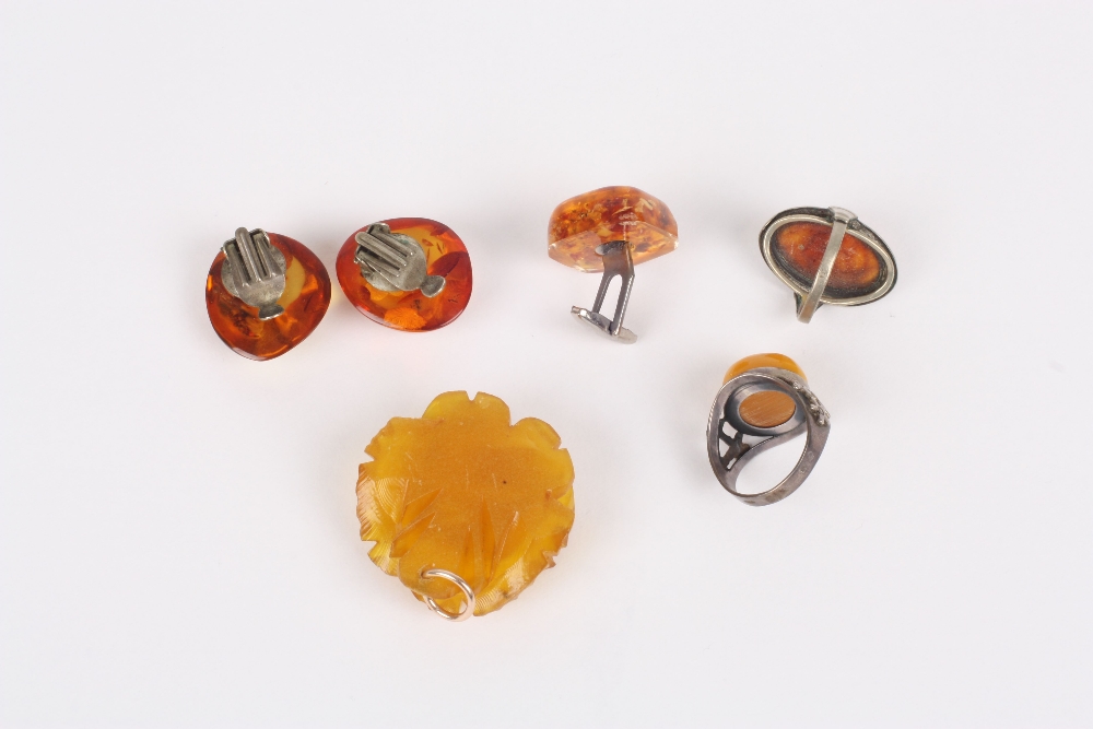 A small collection of amber and amber coloured jewellery, mainly Polish, Modern comprising a pair of - Image 2 of 2