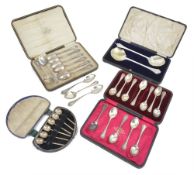 A collection of assorted silver flatware, comprising: a pair of cased serving spoons Birmingham