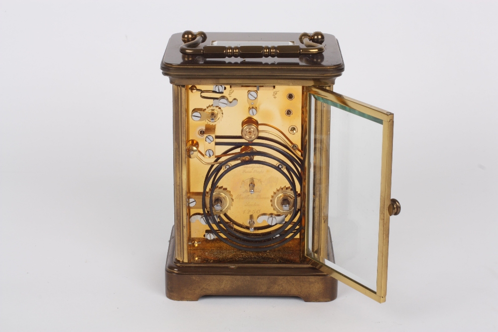 A Modern lacquered brass carriage clock, Swiss with movement signed Matthew Norman No 1750, striking - Image 2 of 4