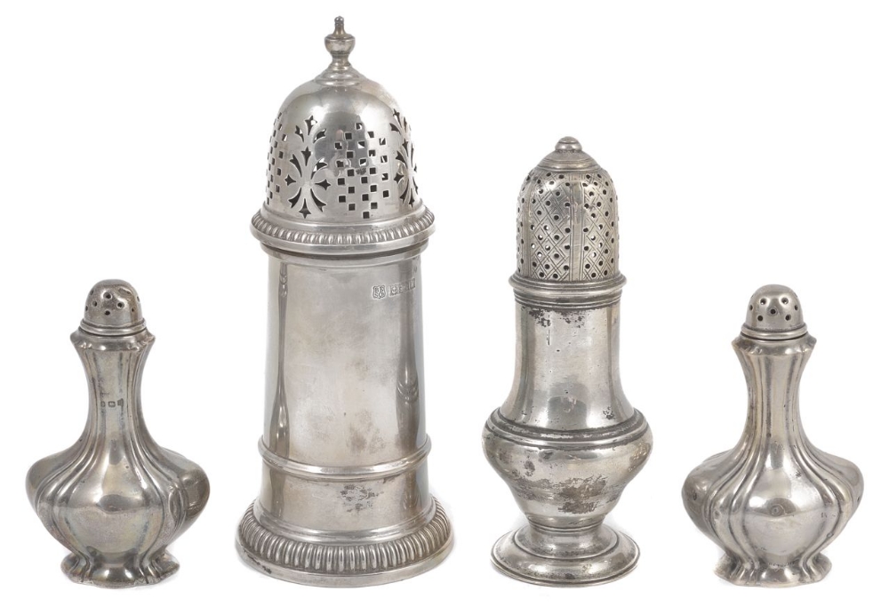 A Victorian silver pepperette, hallmarked London 1842, together with a silver sugar sifter
