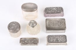 A group of seven Georgian, Victorian and later silver and glass dressing table bottles and jars,