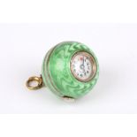 A Swiss silver gilt and guilloche enamel ball watch pendant, the body with engine turned green