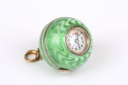 A Swiss silver gilt and guilloche enamel ball watch pendant, the body with engine turned green