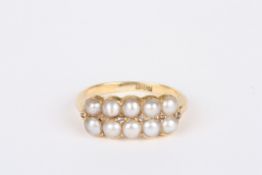 An 18ct gold and split pearl ringwith ten split pearls and rose diamond pointsDimensions: Size 'J'