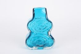 A Whitefriars 'Cello' vase, designed by Geoffrey Baxterin Kingfisher blue with swirl decoration and