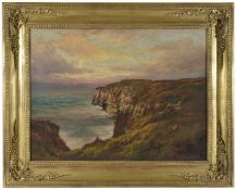 Sidney Wall'Cliff top view at evening', signed, oil on canvasDimensions: 44 x 60cmCondition report