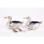 A pair of Edwardian novelty silver duck shaped salts
hallmarked Birmingham 1905, realistically