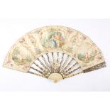 An ivory and painted paper fan
probably late 18th century
the guard sticks inset with trailing