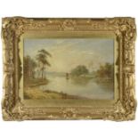 Follower of Henry Dawson, 19th century
'River scene with a boat' bears monogram, oil on