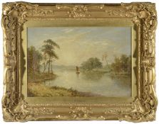 Follower of Henry Dawson, 19th century'River scene with a boat' bears monogram, oil on