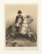 Three framed and mounted 19th century French military coloured printsthe first titled 'Porte-