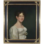 Continental School, circa 1840
A portrait of a young lady, half length, wearing a white dress, oil