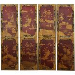 Four decorative lacquered panels
each panel decorated with oriental scenes depicting temples, birds,