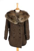 A Louis Vuitton wool and silk coat.With mink and pekan collar, with dark brown and light brown