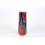 A large Poole pottery delphis vase
predominantly red and blue, of slightly tapered cylindrical form,