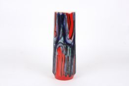 A large Poole pottery delphis vasepredominantly red and blue, of slightly tapered cylindrical form,