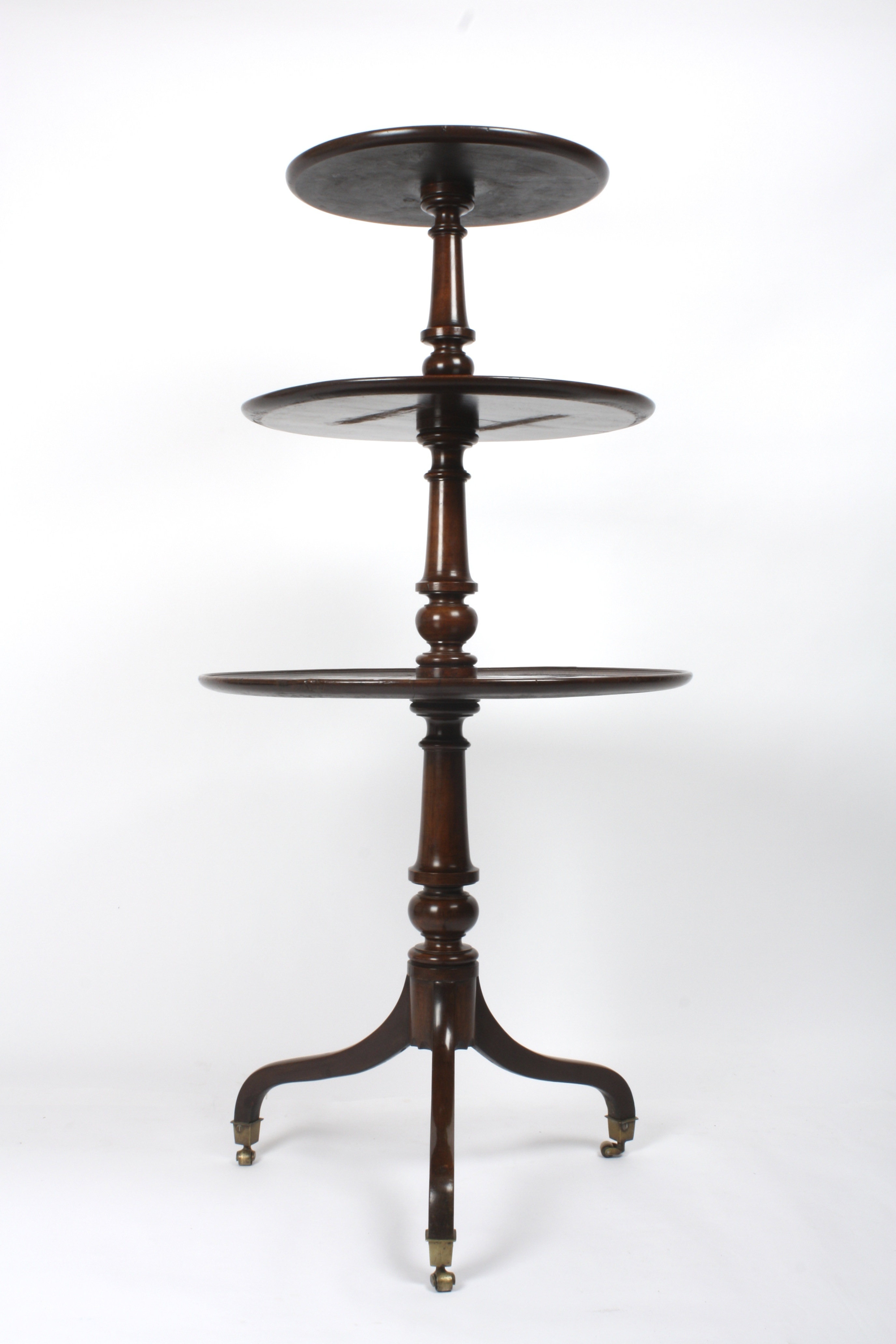 A George III mahogany three tier dumb waiter
with circular graduated tiers and turned columns, - Image 3 of 4