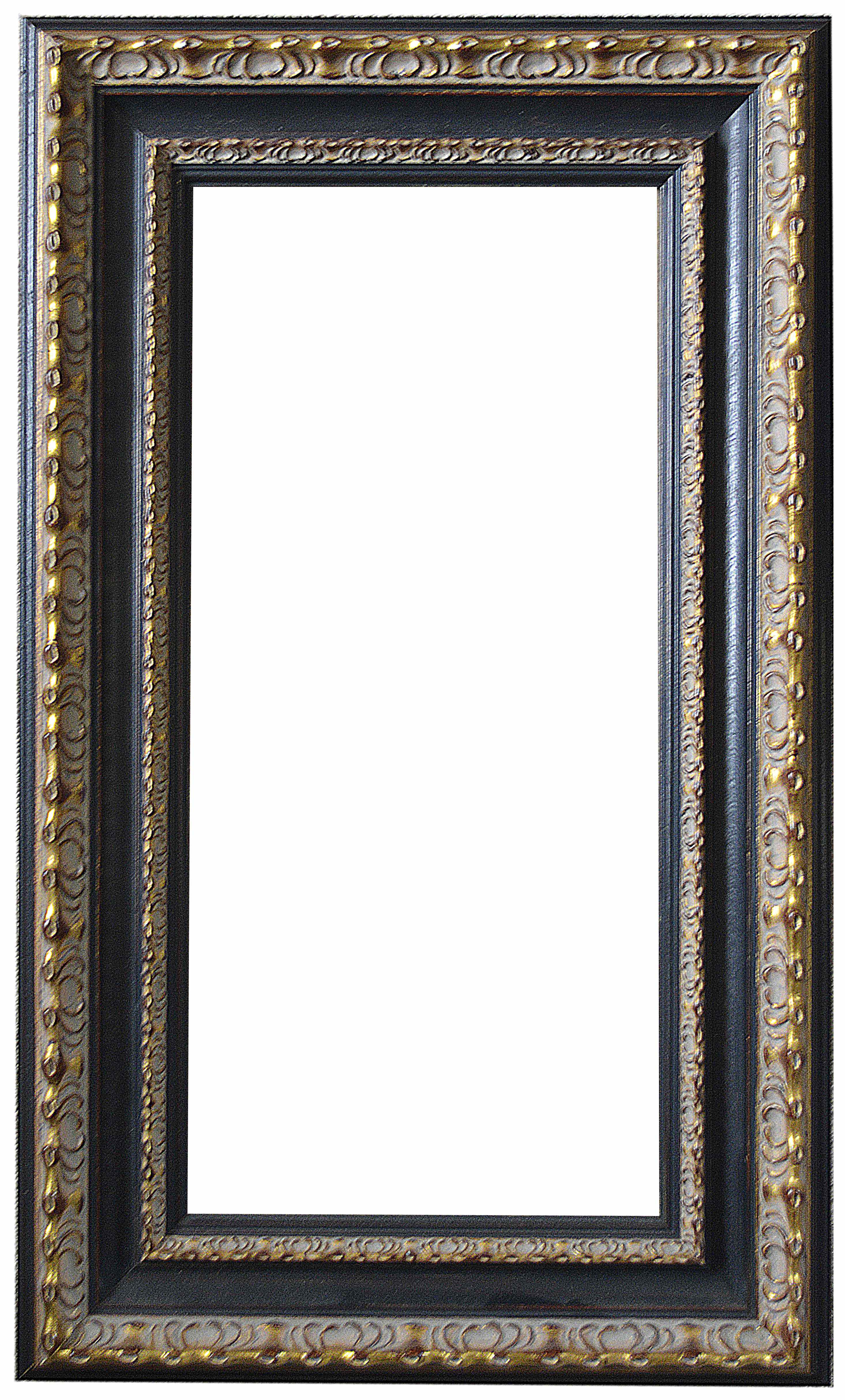 A collection of four ornate picture frames
the moulded black and gilt wood frames of various