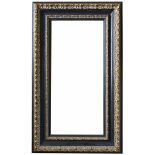 A collection of four ornate picture frames
the moulded black and gilt wood frames of various